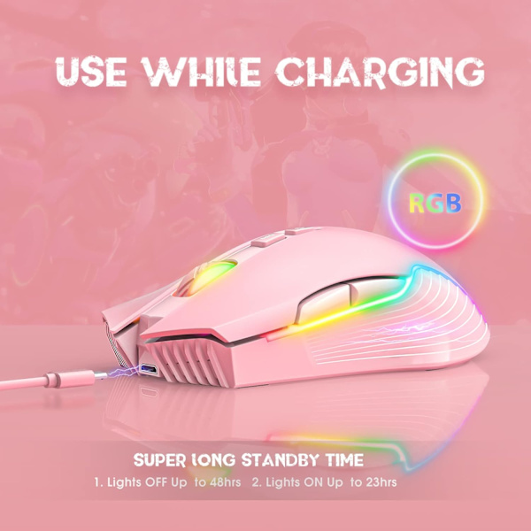 RGB trådløs gamingmus, ergonomisk genopladelig computermus