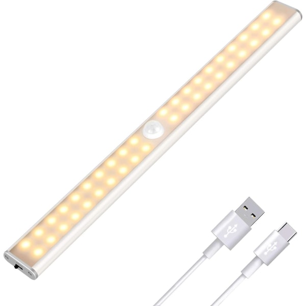 40 LED-garderobslampor, rörelsesensor garderobslampa, USB uppladdningsbar