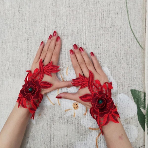 Blommiga fingerlösa handskar broderade handledsskydd ihålig spetsfinger