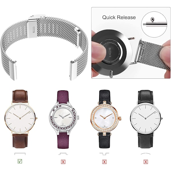 Release Watch Strap, Mesh Woven Metal Watch Band Clasp för Män och