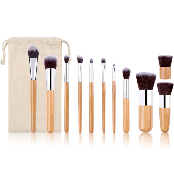 Makeup borste set 11 delar bambu syntetisk Kabuki borste set Foun