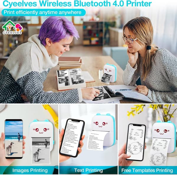 Mini bærbar printer, termisk lommeprinter kompatibel med iOS