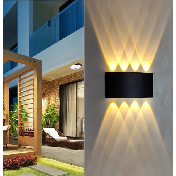 Modern 8W LED vägglampa svart aluminium vägglampa, IP65 vattentät utomhus vägglampa, lämplig för dekoration vardagsrum trappbelysning, varmvit