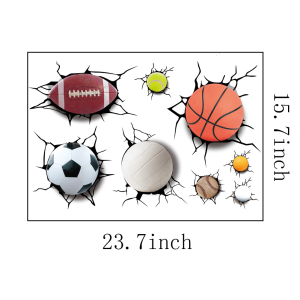 3D Simuleret Wall Breaking Basketball Fodbold tegneserie Wall Stick