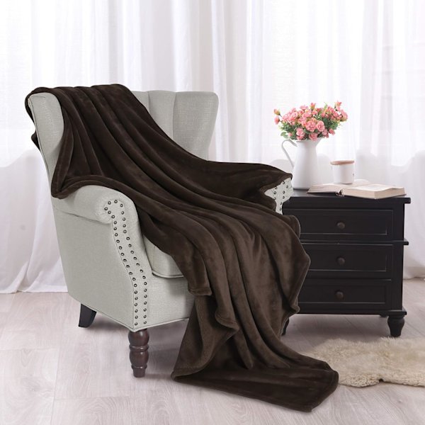 Blød flanel fleece tæppe til sofaer/sofaer/stole/couch - Lysebrun, varmt og behageligt 150x210CM