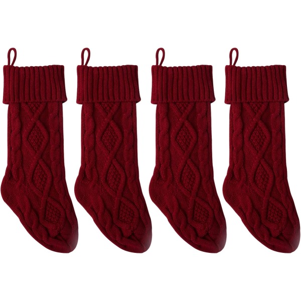 14" 4PCS Unique Burgundy Knit Christmas Stockings,Style2