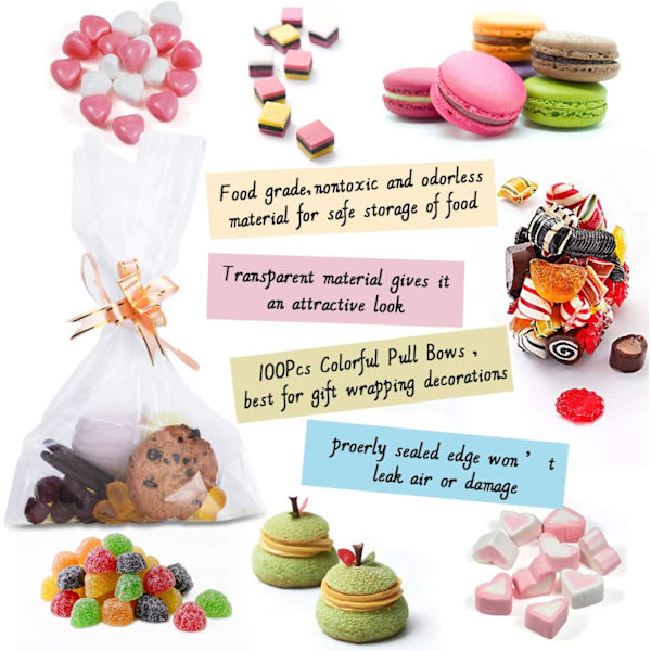 Candy Bags, 100 stk. 25 x 16 cm Transparent Clear Cellophane Bir