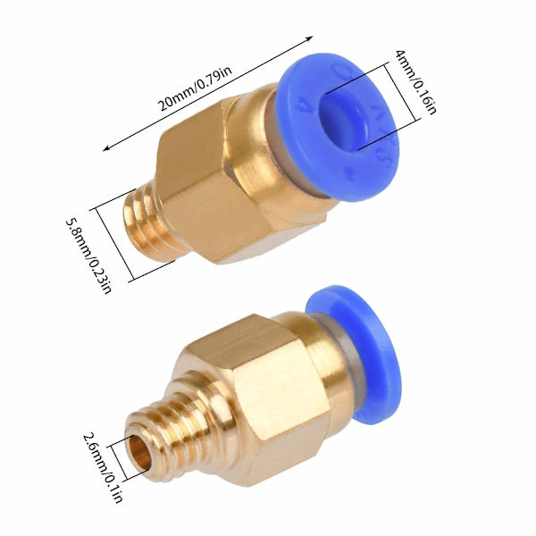 10-pakning PC4-M6 pneumatisk kobling, 4mm pneumatisk kobling for 3D