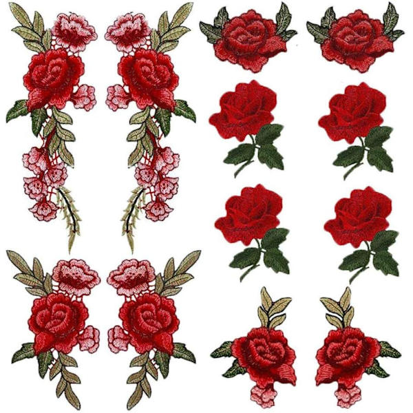 6 set med 12 st röda rosor broderade lappar olika prydnadsde