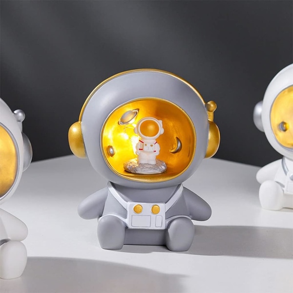 Söt tecknad astronaut nattlampa dekoration figur med spargrisfunktion (grå)
