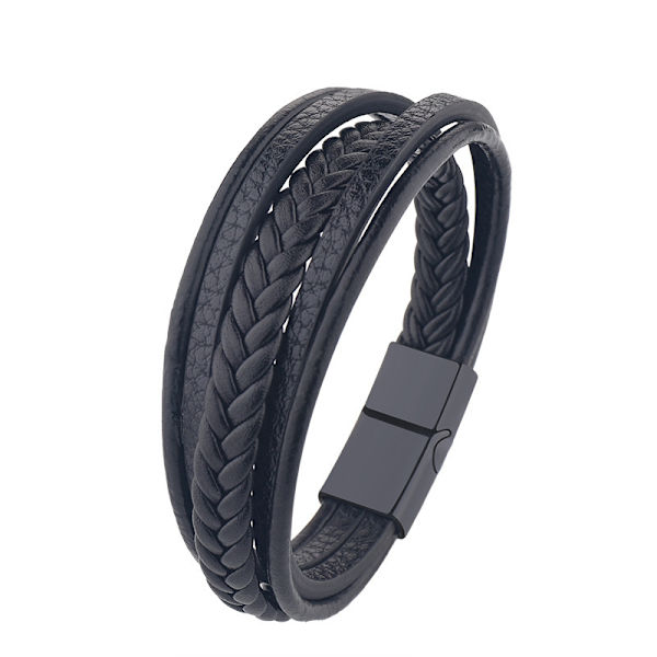 Flettet læderarmbånd til mænd Sort