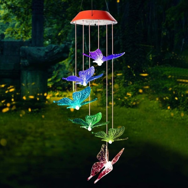 Outdoor Wind Chime, Solar Wind Chime Butterfly Color Changing LED