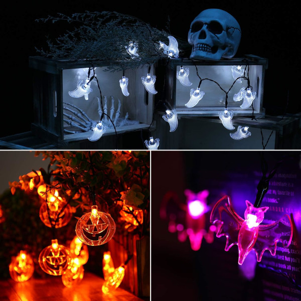 Halloween Dekorative Strenglys, 3 Stykker 20 LED Græskar Orang