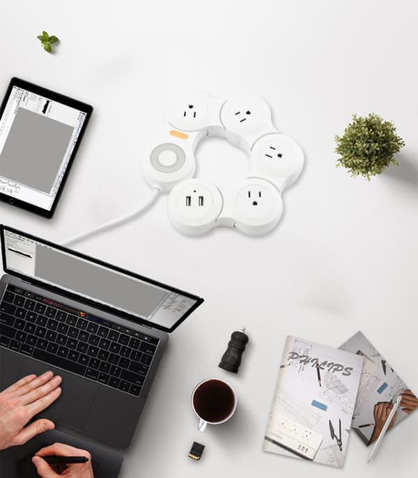 Variant strømkabel laderuttak - Flat Plug Power Strip med 2