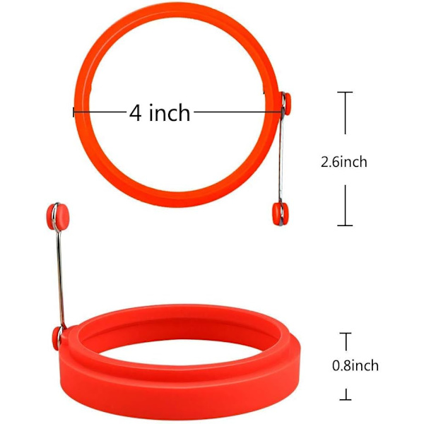 6 stk. Non-Stick Silikone Runde Æg Ringe 4\" Rød