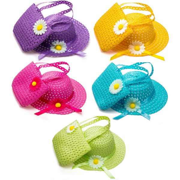 Tea Party-hattar för flickor Handväska Daisy Flower Sun Halmhatt och handväska S