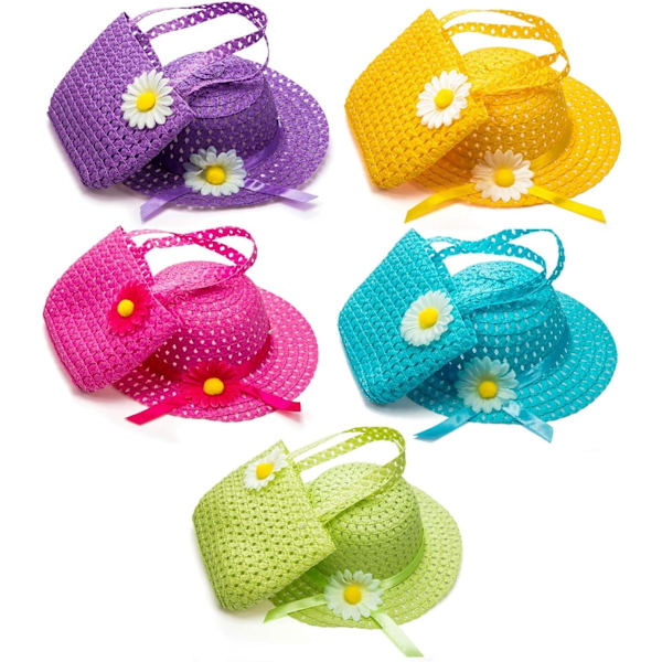 Tyttöjen teekutsuhattu ja -laukku, Daisy Flower Sun Straw Hat ja laukku S