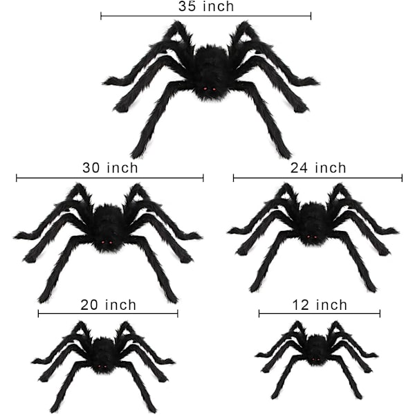 Halloween edderkoppe dekorationer, 5 pakke kæmpehårede edderkoppe store rea