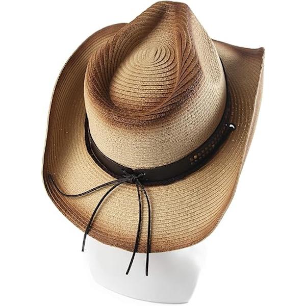 Vuxen solhatt i halm för kvinnor och män, cowboyhatt i västerländsk stil, färgad, ris