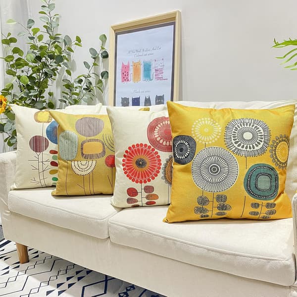 Kuddfodral 45x45, Set om 4 Bomull och Linne Dekorativ Soffa Ho