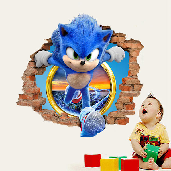 Sonic seinäsisustustarra, lasten sarjakuva makuuhuoneen taustaseinä