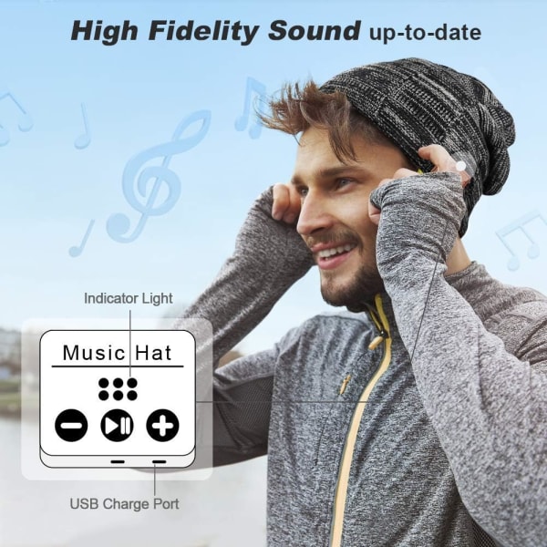 Bluetooth-hatt - strømpestopper gaver til menn kvinner Oppladbar unisex lue, avtakbar trådløs øretelefonhatt