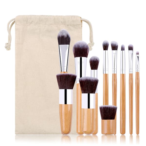 Makeup borste set 11 delar bambu syntetisk Kabuki borste set Foun