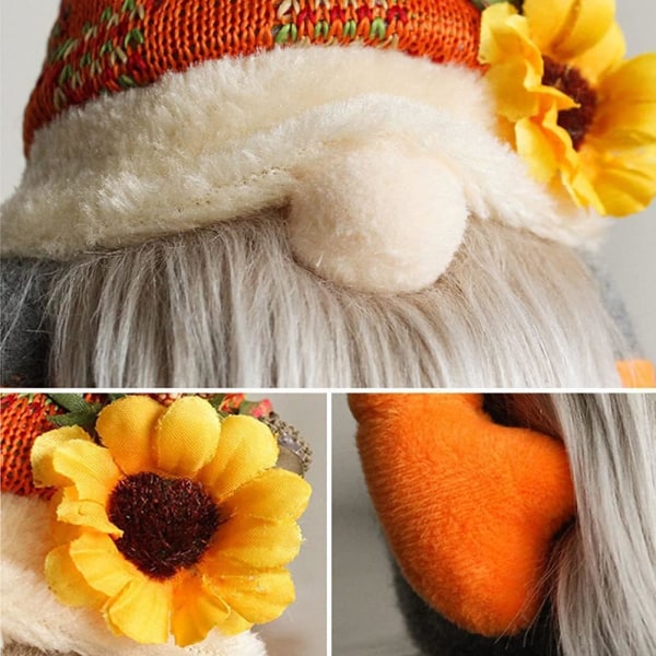 Høst Thanksgiving, Gresskar Solsikke Ansiktsløs Dukke Dverg Ornamenter, Håndlaget Rustikk Plysj Elf Dukke Gresskar Ornament (B)