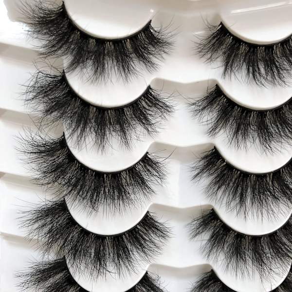 Syv par eksplosive kemiske fiber falske øjenvipper minkhår fabrikslager flerlags tykke tredimensionelle rodet fluffy øjenvipper