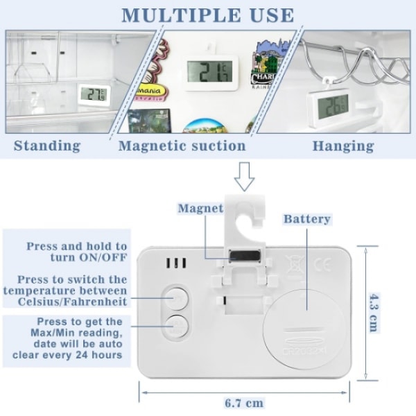 2ST Jääkaappilämpömittari Digitaalien jääkaapin lämpömittari, s