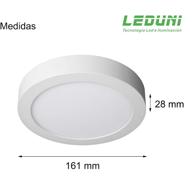 Rund LED-loftslampe i aluminium (12 W, 1160 lm, 180°, IP20, 160