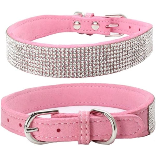 Söt Iridescent Sparkling Soft Suede Hundhalsband med Kristall Diamant Valp Katt Halsband (Rosa XS)