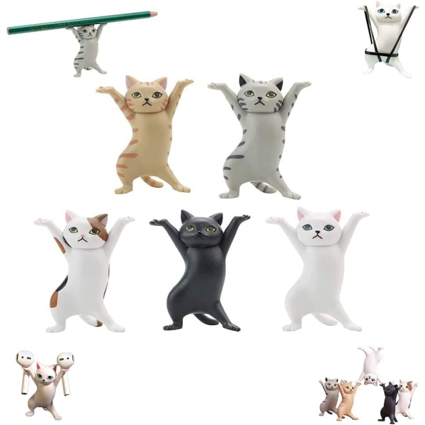 5 stk Funny Cat Penholder Dansende Cat Figur Hovedtelefon No-Coffin