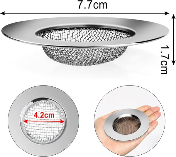 Sæt med to rustfri stålsil til vasken (7,7 cm)