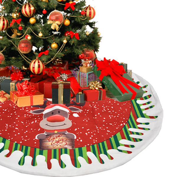 Röd vit julgransmatta tryckt rund julgransmatta julgransfilt för julfest hem juldekoration 80cm (älg)