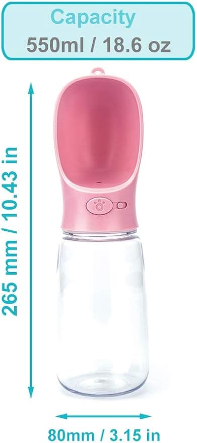 1 st bärbar hundvattenflaska, 550 ml, med vattendispenser för Do