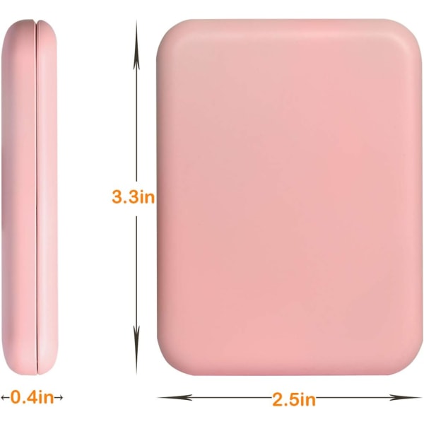 Vaaleanpunainen taskupeili, 1x/2x suurennos, LED-meikkikompakti matkoille