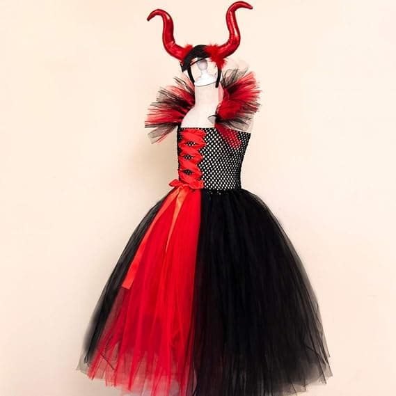 OBEEII Maleficent Kostym Flickor Halloween Karneval Tutu Klänning wit
