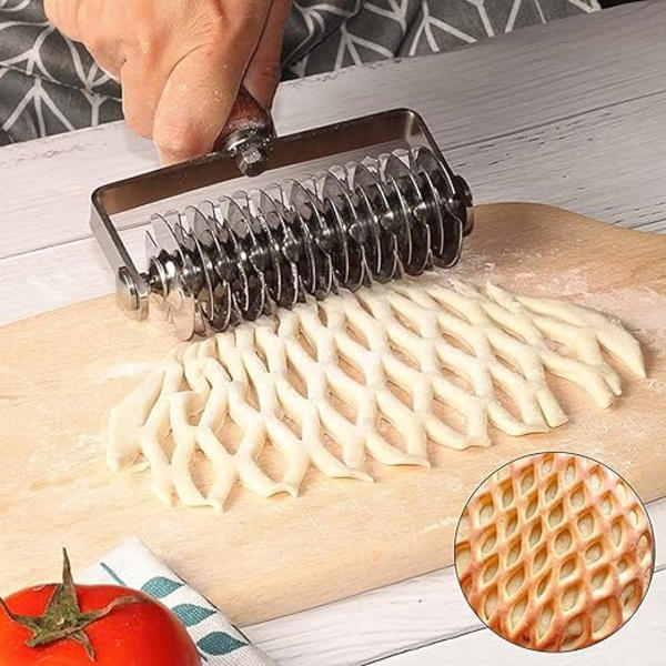 1 st degrullenät, gitterpizzaskärare, rostfritt stål deg