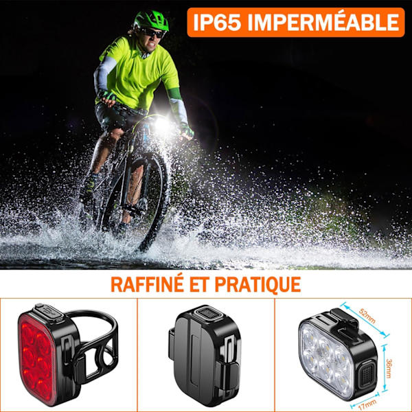 Cykellygte, cykelfor- og baglygter, IP65 vandtæt USB-opladning