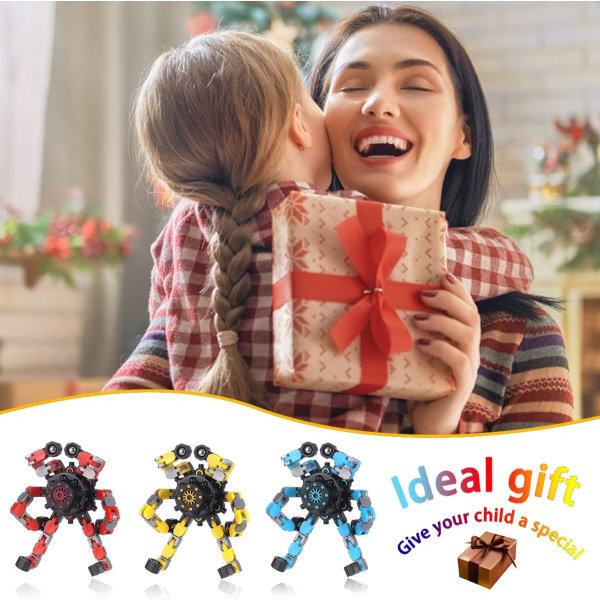 3-pack Fidget Spinners, Transformerbara Fingertip Spinners, Roliga Sensoriska Leksaker för Barn och Vuxna