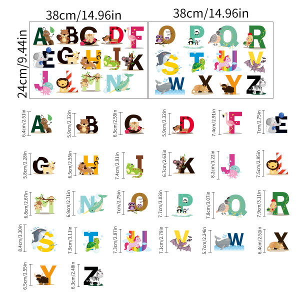 26 klistremerker med engelsk alfabet til barnerom barnehage wal