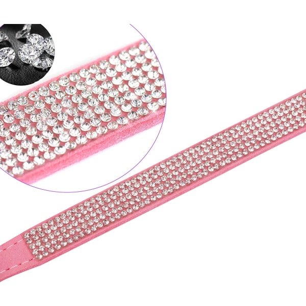 Söt Iridescent Sparkling Soft Suede Hundhalsband med Kristall Diamant Valp Katt Halsband (Rosa XS)