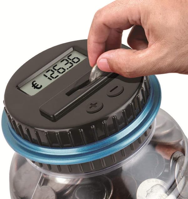 Digital mynttank, automatisk spargris med LCD-display, 2,5 L