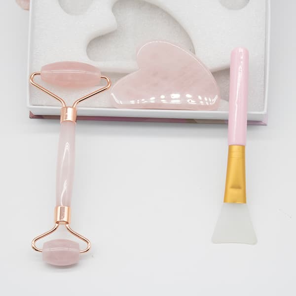 Jade Roller & Gua Sha Maskebørste sett med 3, Ansiktsrulle, Rulleskinn