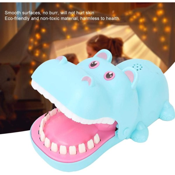 (Blå)Hippo Tandläkare Bita Finger Leksak Bärbar Cartoon Hippo Mun