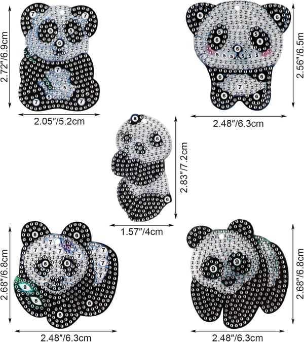 5 delar DIY 5D Panda Diamantmålning Nyckelringar, DIY Strass