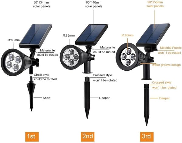 Solcellelamper, 2-i-1 Vandtætte 4 LED Solspot Justerbare