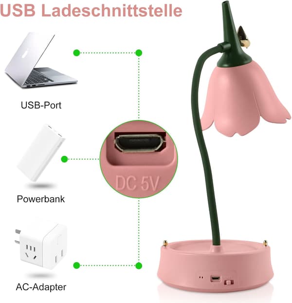 (Pink) Bordlampe til børn, dæmpbar LED-bordlampe med 3 farvetemperaturer