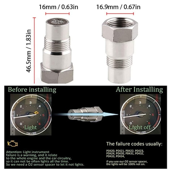 Bil O2 Sensor M18X1.5mm CEL Fix Check Engine Light Elimi one size